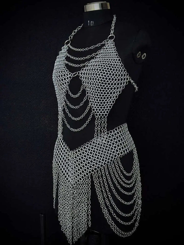 Medieval Women’s Chainmail Top – Steel Chain Drape Armor for LARP Cosplay Medieval Armory