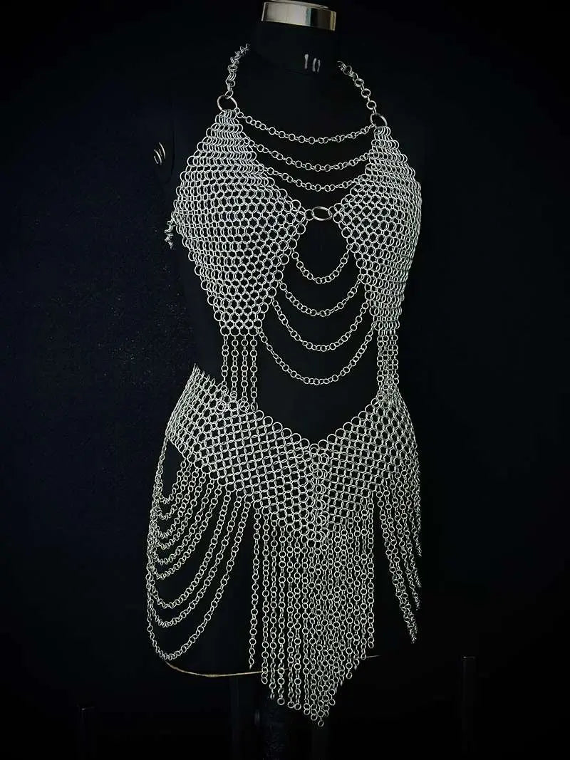 Medieval Women’s Chainmail Top – Steel Chain Drape Armor for LARP Cosplay Medieval Armory