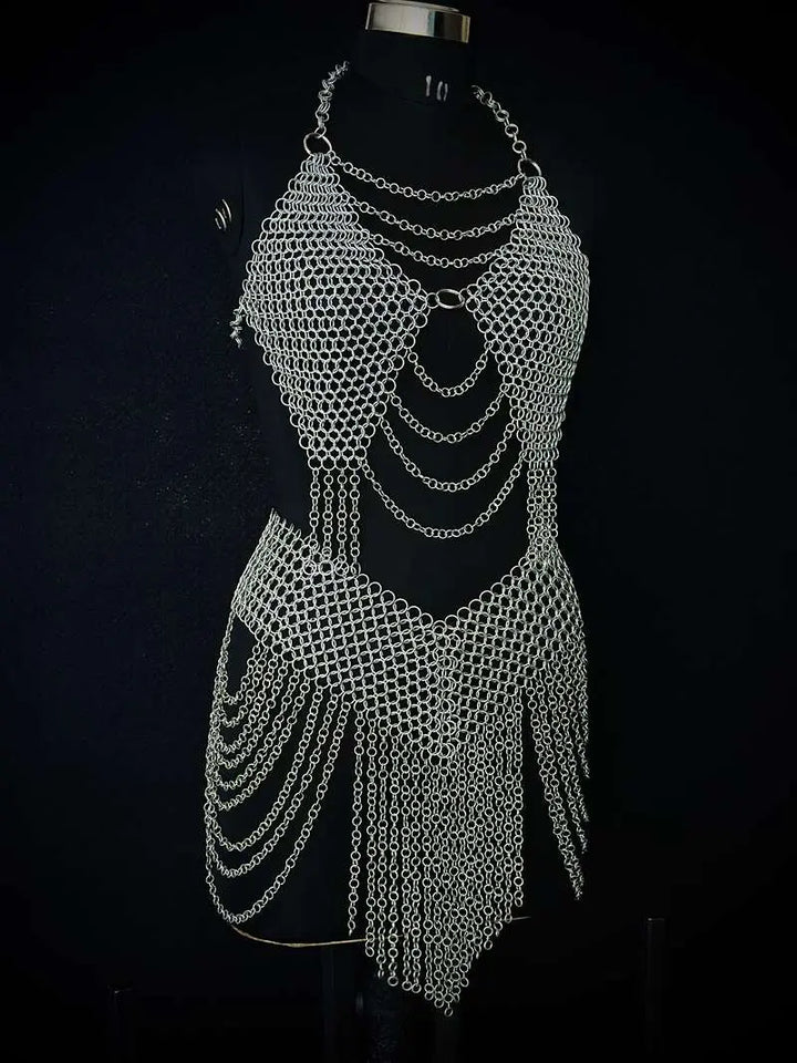 Medieval Women’s Chainmail Top – Steel Chain Drape Armor for LARP Cosplay Medieval Armory
