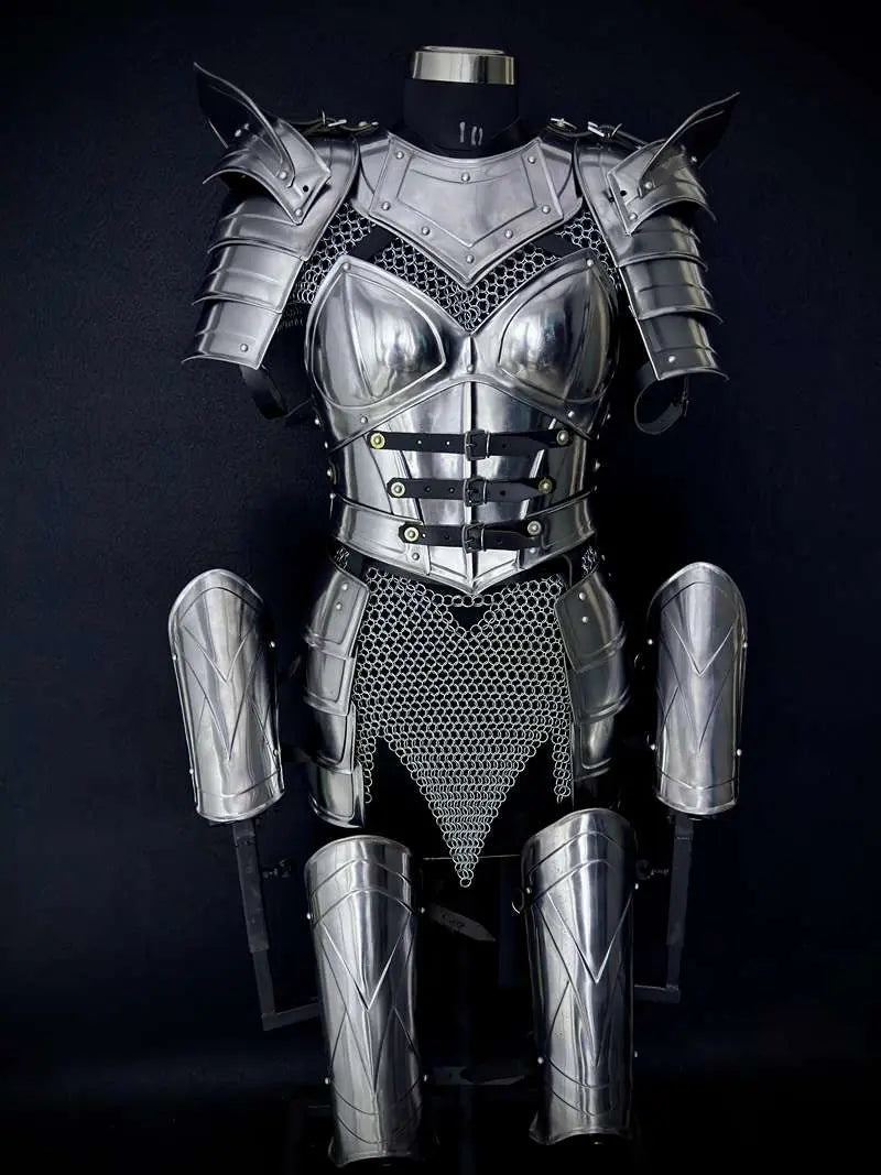 Medieval Women’s Chainmail Top – Steel Chain Drape Armor for LARP Cosplay Medieval Armory