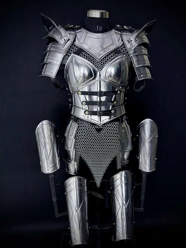 Handcrafted Women’s Knight Armor Set – Medieval Steel & Chainmail LARP Cosplay Costume Medieval Armory