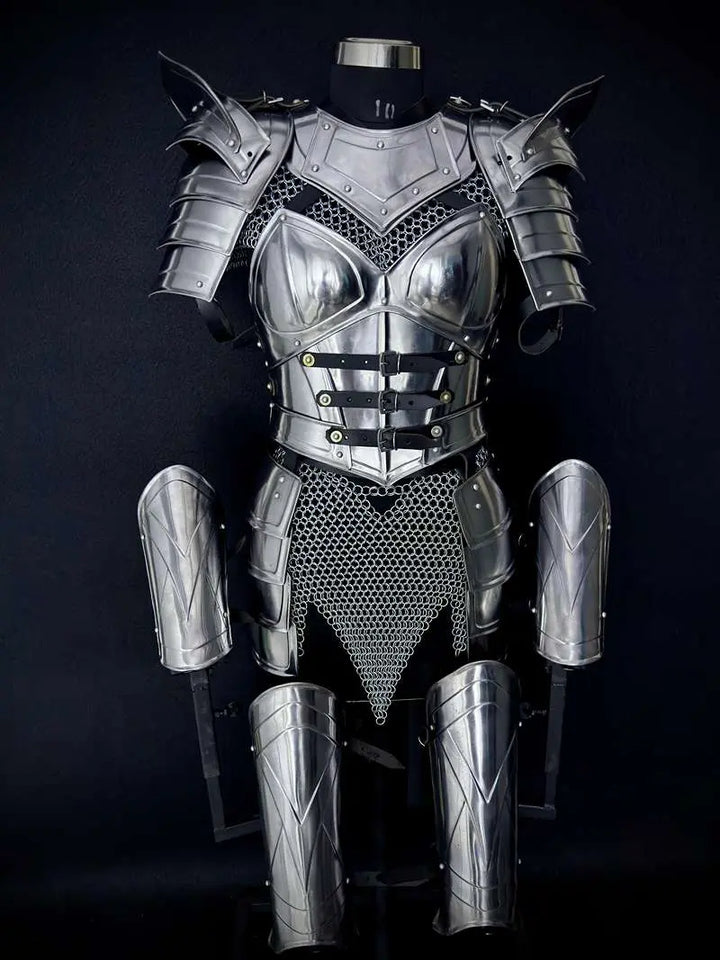 Handcrafted Women’s Knight Armor Set – Medieval Steel & Chainmail LARP Cosplay Costume Medieval Armory