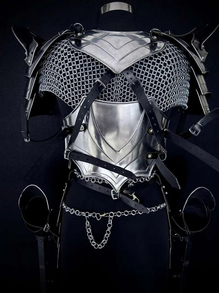 Handcrafted Women’s Knight Armor Set – Medieval Steel & Chainmail LARP Cosplay Costume Medieval Armory
