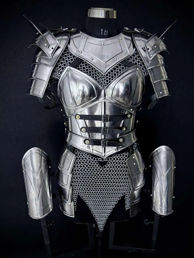 Medieval Women’s Chainmail Top – Steel Chain Drape Armor for LARP Cosplay Medieval Armory