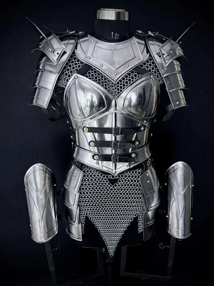Handcrafted Women’s Knight Armor Set – Medieval Steel & Chainmail LARP Cosplay Costume Medieval Armory