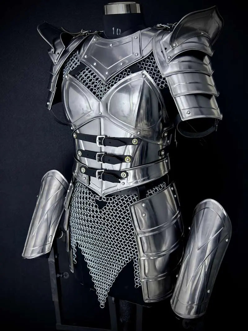 Medieval Women’s Chainmail Top – Steel Chain Drape Armor for LARP Cosplay Medieval Armory
