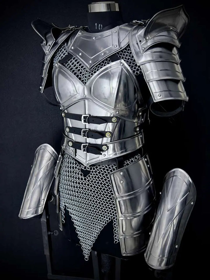 Handcrafted Women’s Knight Armor Set – Medieval Steel & Chainmail LARP Cosplay Costume Medieval Armory