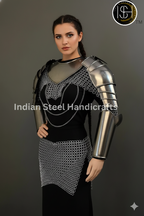 Medieval Steel Armor Set Pauldron Gorget Bracers with Chainmail – LARP Cosplay SCA Reenactment Knight Armor⚔️