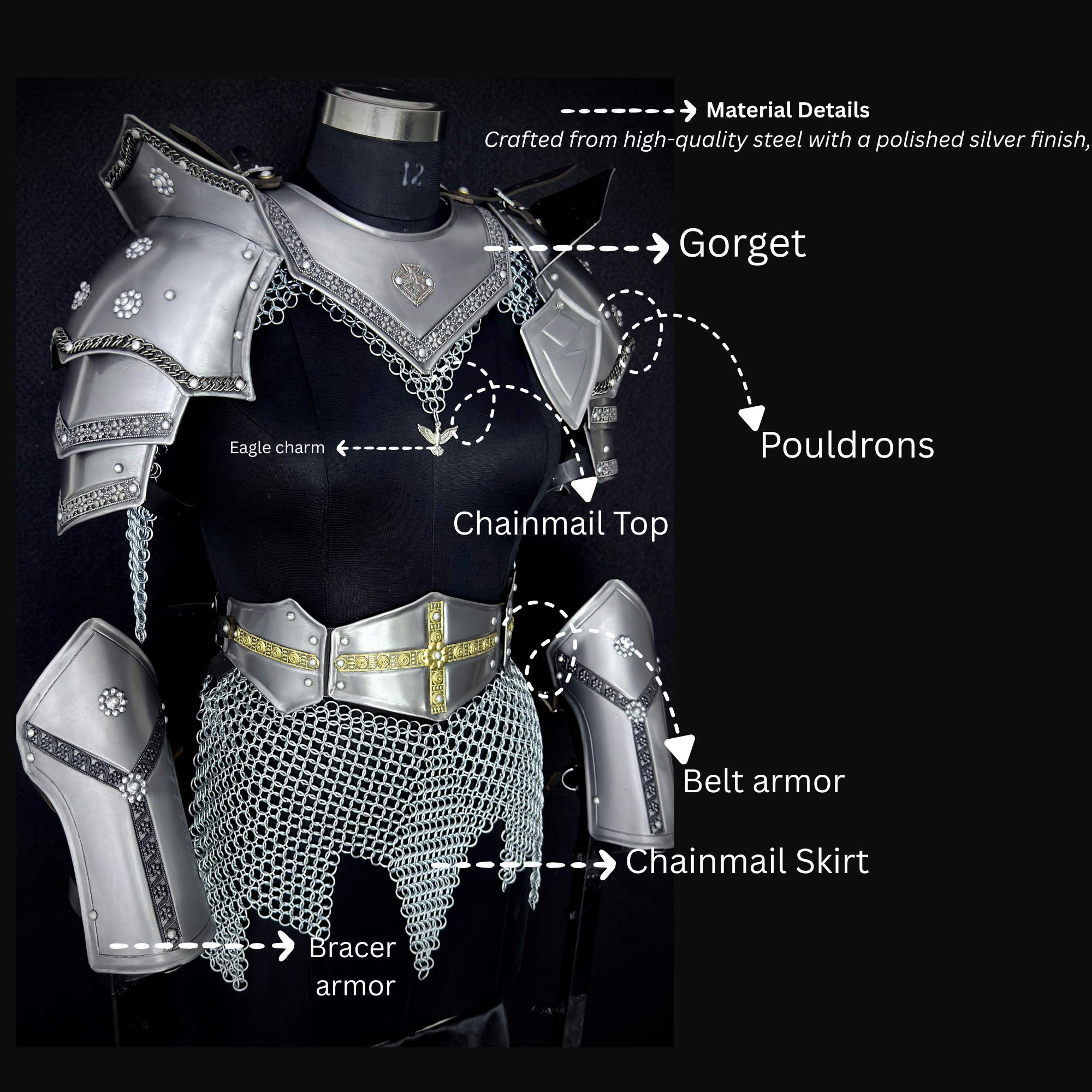 ⚔️ Fantasy Female Armor Set 🛡️ Medieval Warrior Queen Costume with Chainmail & Steel Armor 👑  ✨ Handmade Gothic Women’s Armor – Custom Medieval Knight Costume for LARP, Cosplay & Reenactment ✨