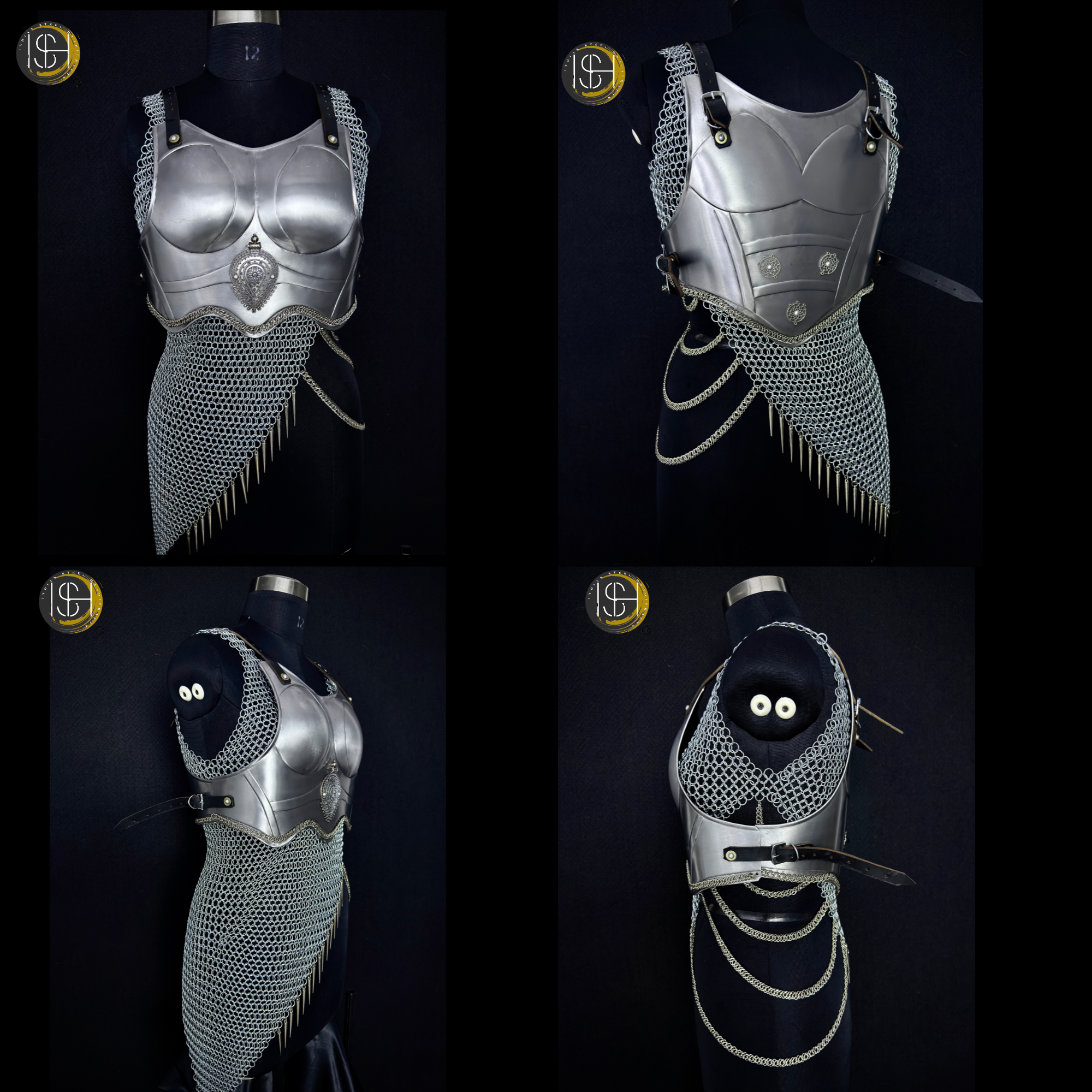 Brave Lady Medieval Steel Armor Set with Chainmail Top – Female Knight Armor Costume, LARP Armor, Renaissance Festival Outfit, Cosplay Warrior Armor, Historical Reenactment Gear.