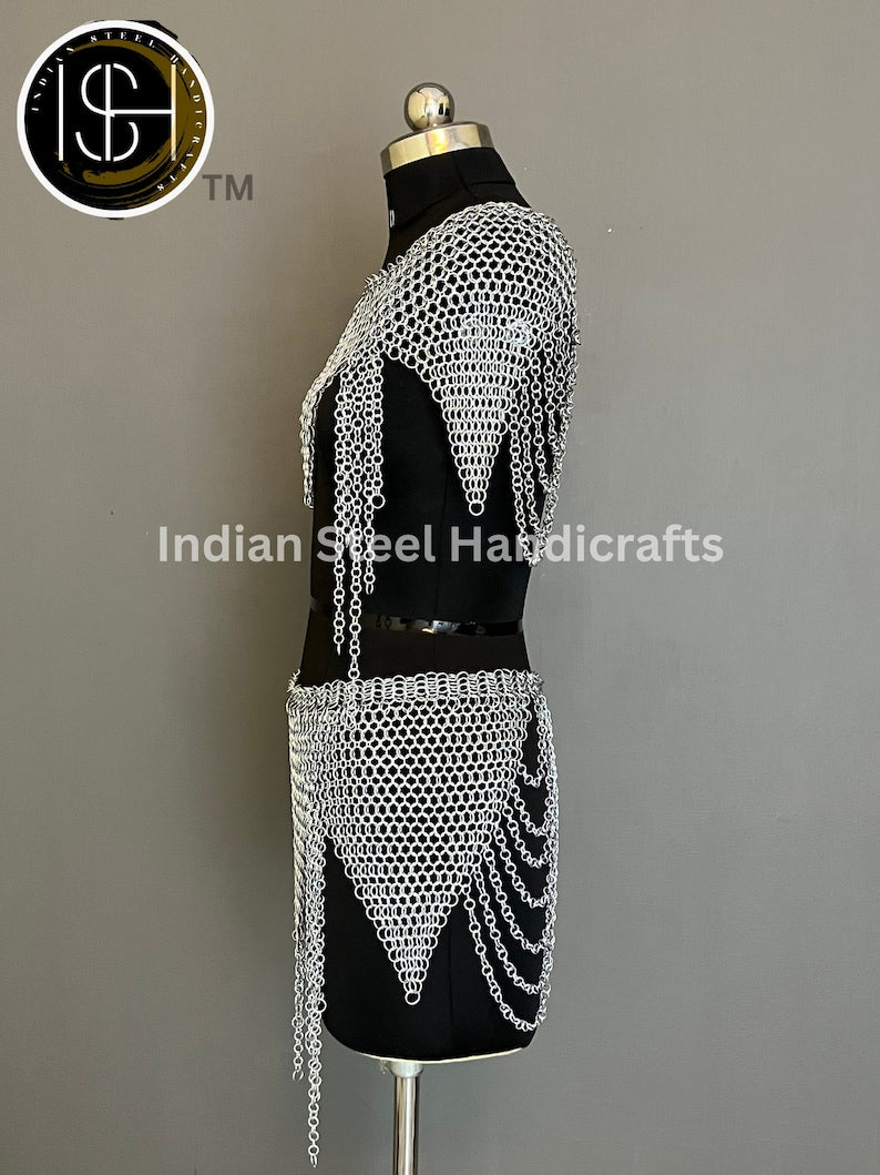 Viking Skirt Top, Ren faire Chainmail Handmade Armor, Cosplay Armor, SCA Armor, Larp Costume, Christmas Gift, Gift for Her