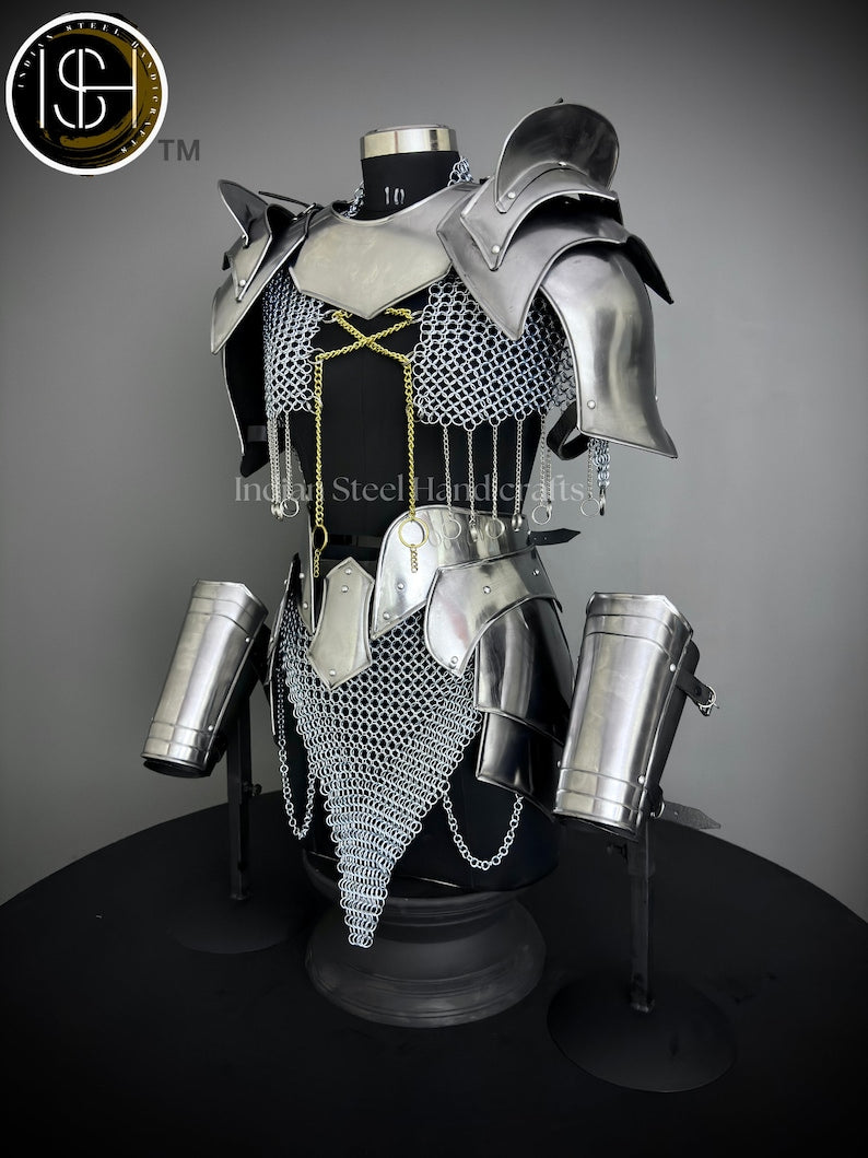 Medieval Knight Armor, Brave Lady Armor,Chainmail Armor, Cosplay Armor, Sca Armor, Larp Armor, Fantasy Armor, Gift for women.