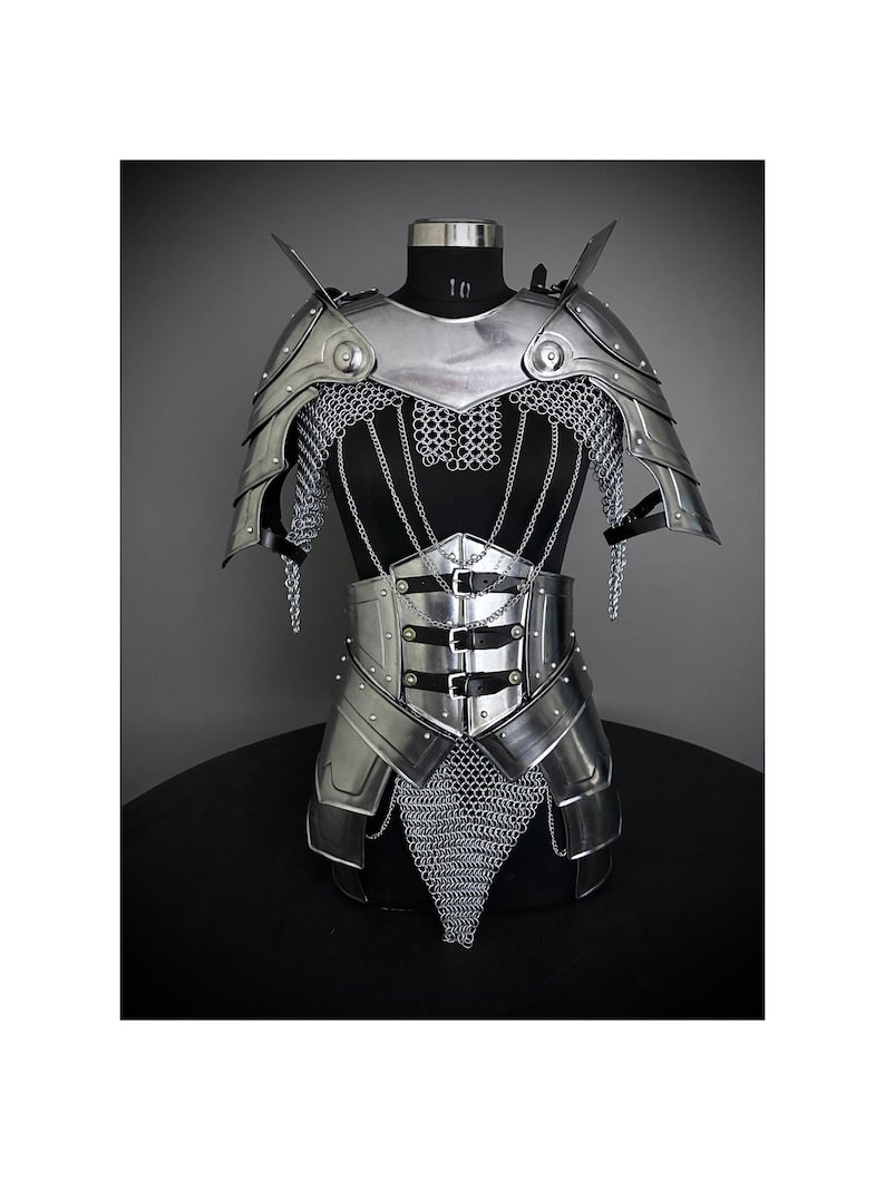 Medieval Cuirass Armor, Gorget Pauldron & Waist Armor, Chainmail Armor, Cosplay Armor, Sca Armor, Larp Armor, Fantasy Armor, Gift for women.
