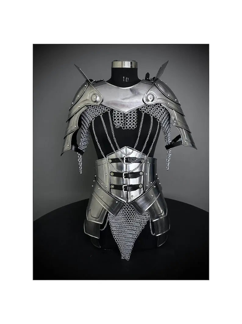 Medieval Cuirass Armor, Gorget Pauldron & Waist Armor, Chainmail Armor, Cosplay Armor, Sca Armor, Larp Armor, Fantasy Armor, Gift for women. ISH Collection