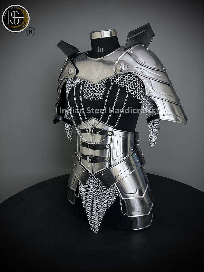 Medieval Cuirass Armor, Gorget Pauldron & Waist Armor, Chainmail Armor, Cosplay Armor, Sca Armor, Larp Armor, Fantasy Armor, Gift for women.