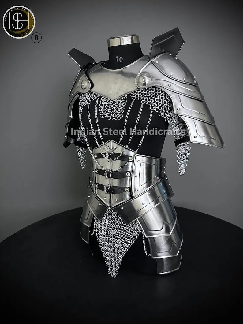 Medieval Cuirass Armor, Gorget Pauldron & Waist Armor, Chainmail Armor, Cosplay Armor, Sca Armor, Larp Armor, Fantasy Armor, Gift for women. ISH Collection