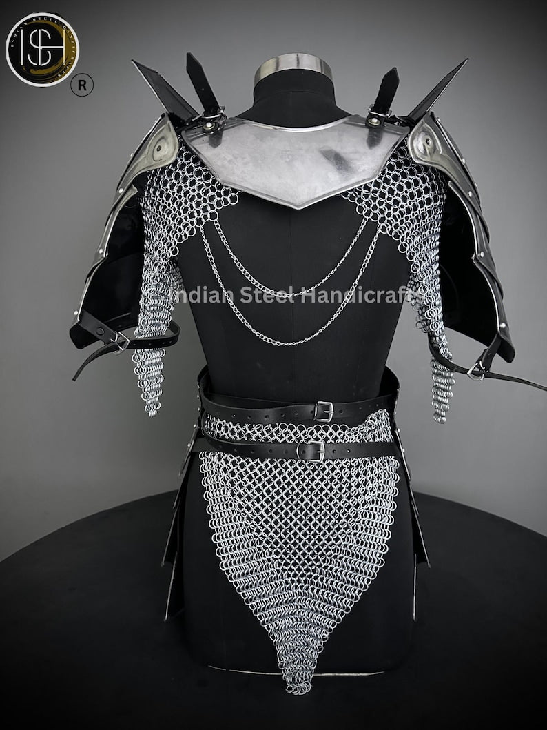 Medieval Cuirass Armor, Gorget Pauldron & Waist Armor, Chainmail Armor, Cosplay Armor, Sca Armor, Larp Armor, Fantasy Armor, Gift for women.