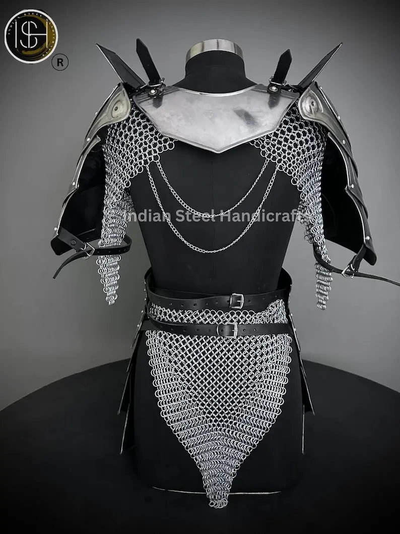 Medieval Cuirass Armor, Gorget Pauldron & Waist Armor, Chainmail Armor, Cosplay Armor, Sca Armor, Larp Armor, Fantasy Armor, Gift for women. ISH Collection