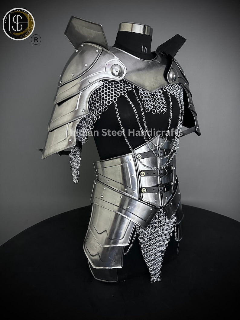 Medieval Cuirass Armor, Gorget Pauldron & Waist Armor, Chainmail Armor, Cosplay Armor, Sca Armor, Larp Armor, Fantasy Armor, Gift for women.