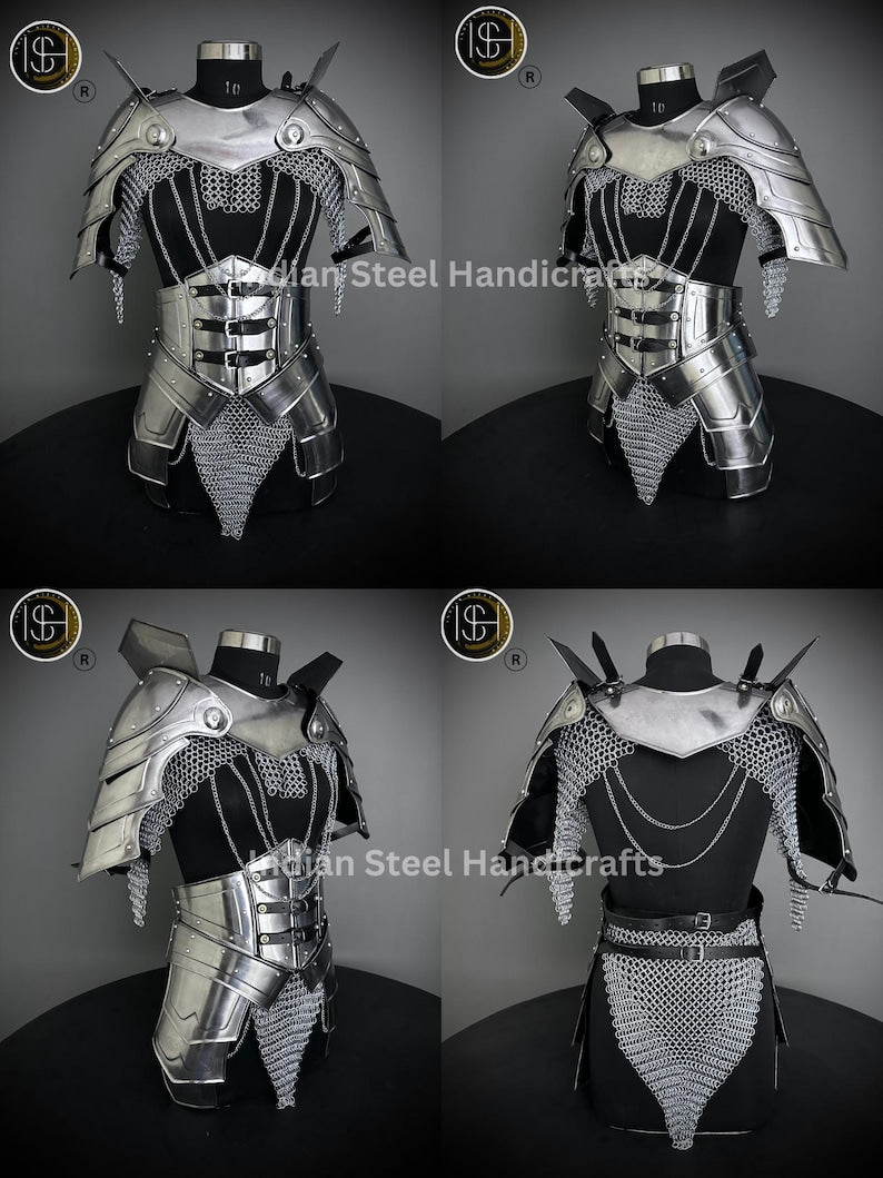 Medieval Cuirass Armor, Gorget Pauldron & Waist Armor, Chainmail Armor, Cosplay Armor, Sca Armor, Larp Armor, Fantasy Armor, Gift for women.