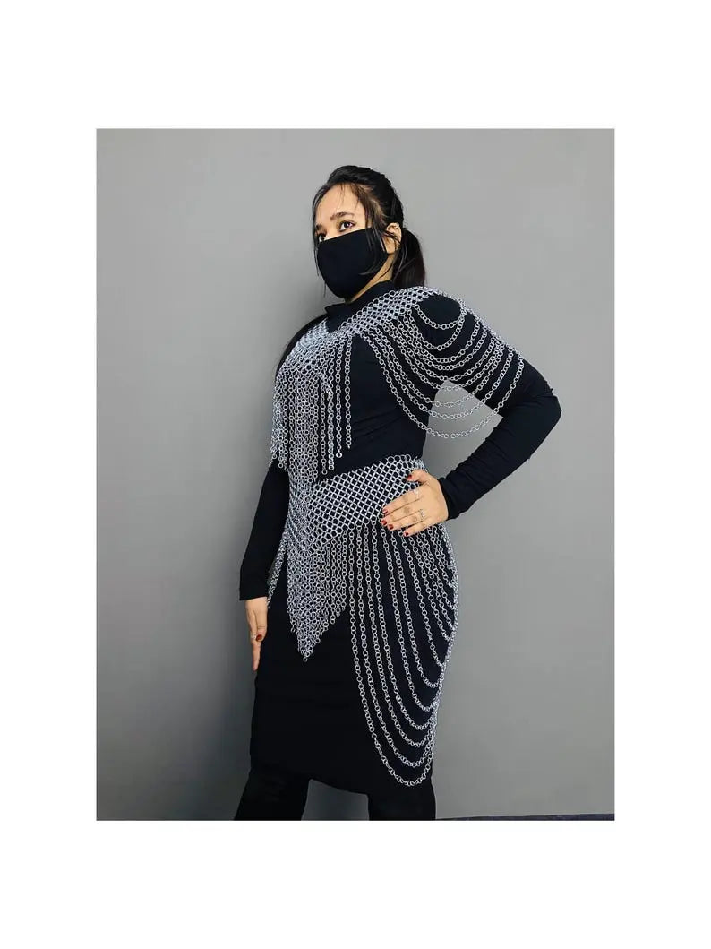 Chainmail Harness, Chainmail Chains Layers top & Skirt, Rings Costume, Wedding Cosplay Costume, Larp , Cosplay, Sca Armor, Gift For Women. ISH Collection