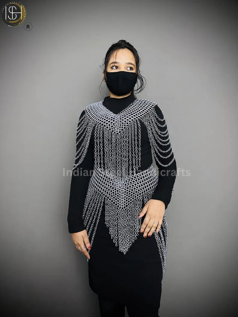 Chainmail Harness, Chainmail Chains Layers top & Skirt, Rings Costume, Wedding Cosplay Costume, Larp , Cosplay, Sca Armor, Gift For Women. ISH Collection