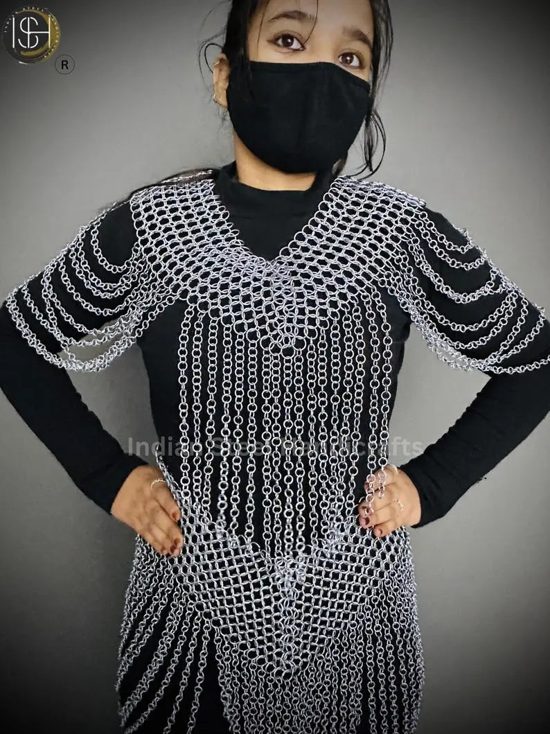 Chainmail Harness, Chainmail Chains Layers top & Skirt, Rings Costume, Wedding Cosplay Costume, Larp , Cosplay, Sca Armor, Gift For Women. ISH Collection