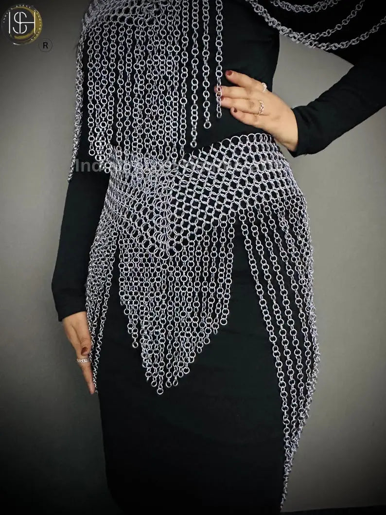 Chainmail Harness, Chainmail Chains Layers top & Skirt, Rings Costume, Wedding Cosplay Costume, Larp , Cosplay, Sca Armor, Gift For Women. ISH Collection