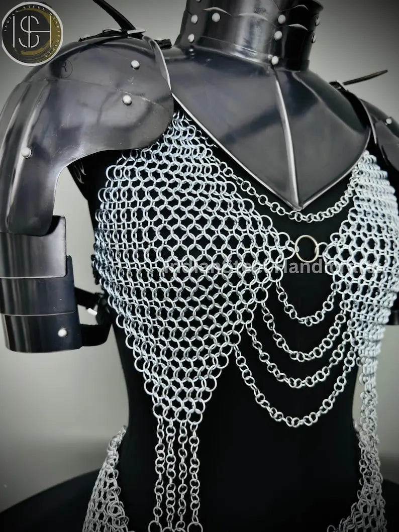 Medieval Viking Skirt & Top, Gorget pauldrons,Ren faire Chainmaille Handmade Medieval Cosplay Armor, SCA Larp Costume, ISH Collection
