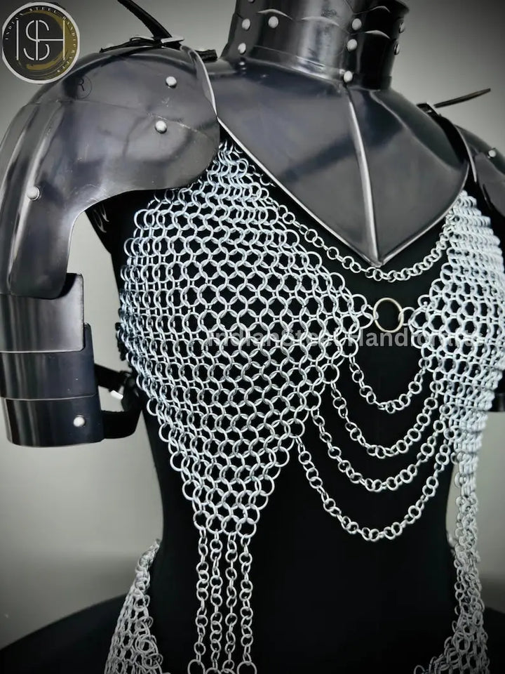 Medieval Viking Skirt & Top, Gorget pauldrons,Ren faire Chainmaille Handmade Medieval Cosplay Armor, SCA Larp Costume, ISH Collection