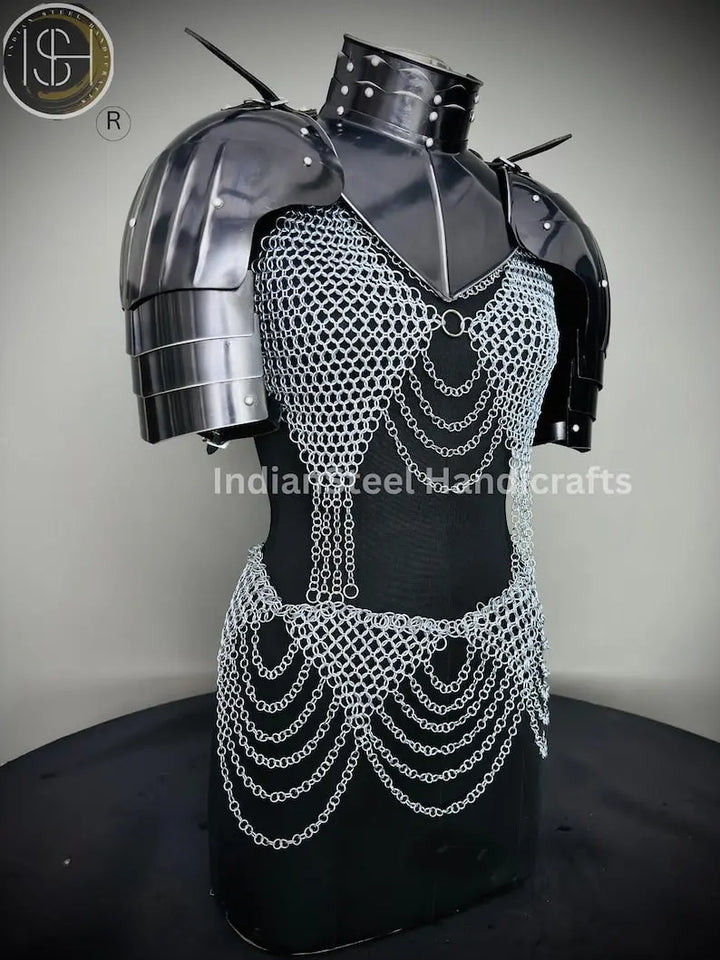 Medieval Viking Skirt & Top, Gorget pauldrons,Ren faire Chainmaille Handmade Medieval Cosplay Armor, SCA Larp Costume, ISH Collection