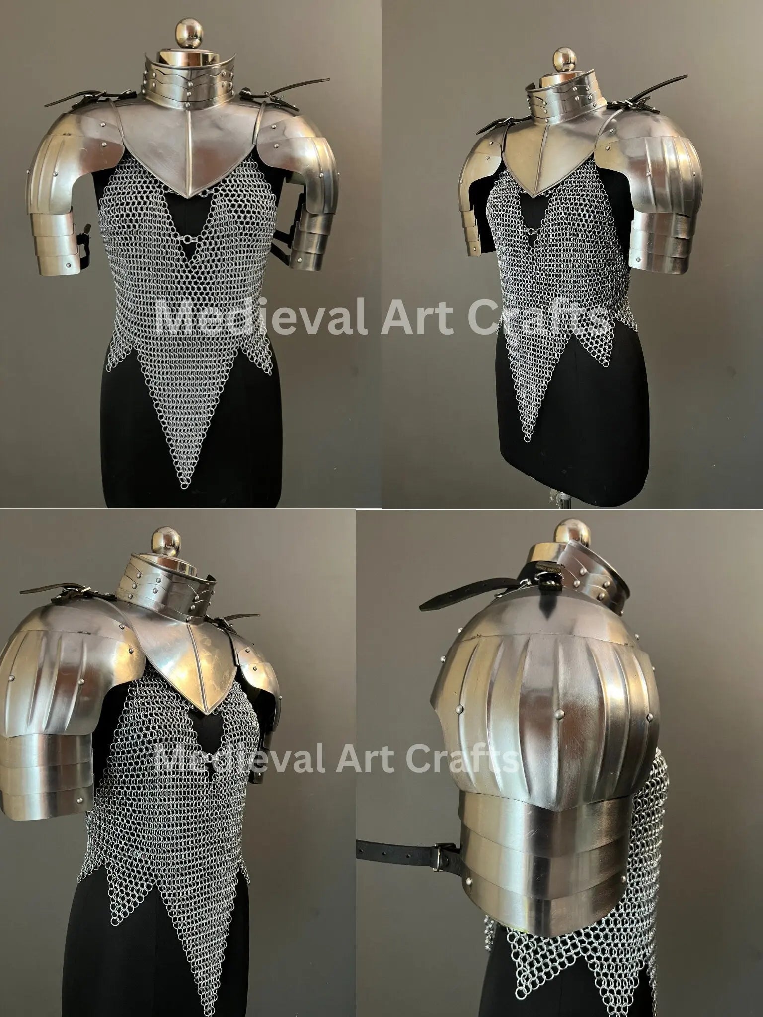 Female Knight Steel Armor: Gorget, Pouldron & Chainmail - LARP Cosplay