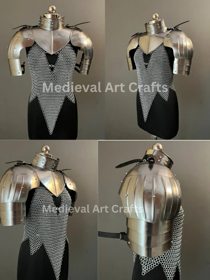 Female Knight Steel Armor: Gorget, Pouldron & Chainmail - LARP Cosplay