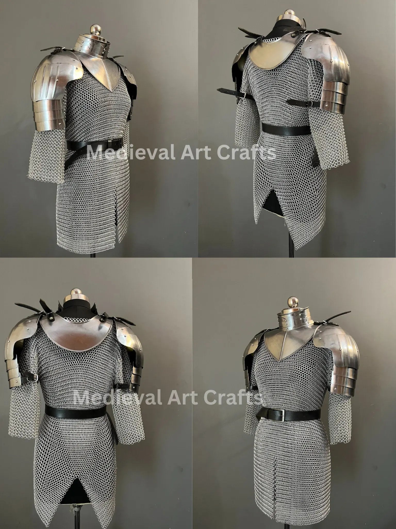 Female Knight Steel Armor: Gorget, Pouldron & Chainmail - LARP Cosplay