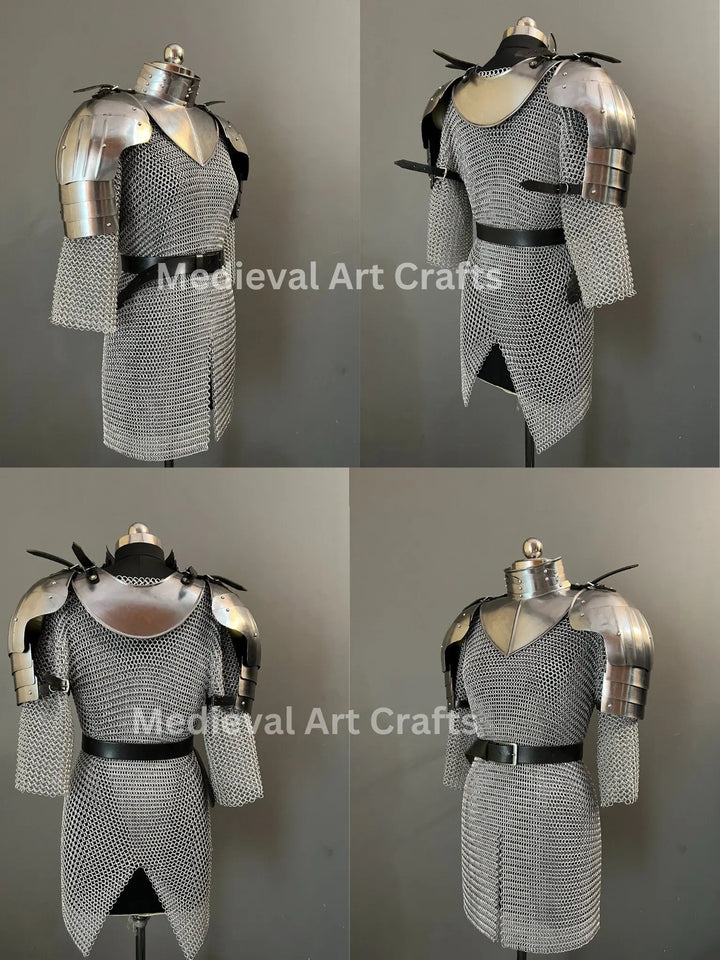 Female Knight Steel Armor: Gorget, Pouldron & Chainmail - LARP Cosplay