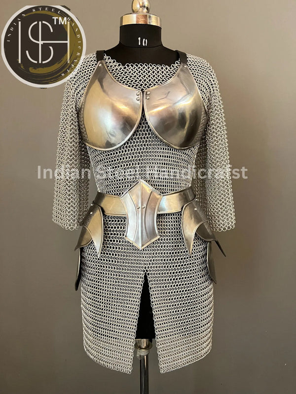 Female Knight Armor: Medieval Chainmail Costume, LARP Cosplay