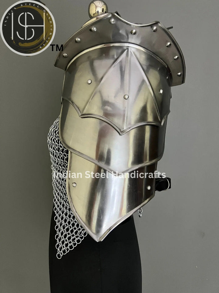 Female Knight Armor: Steel Gorget, Pouldron & Chainmail - LARP Cosplay
