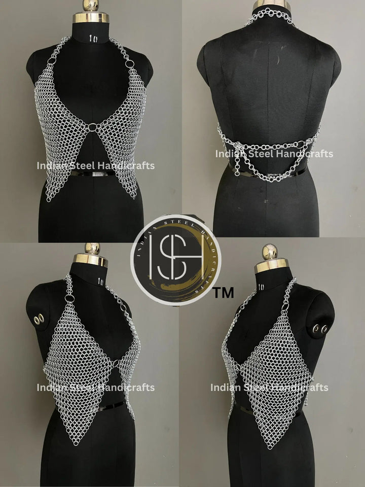 Female Knight Armor: Steel Gorget, Pouldron & Chainmail - LARP Cosplay