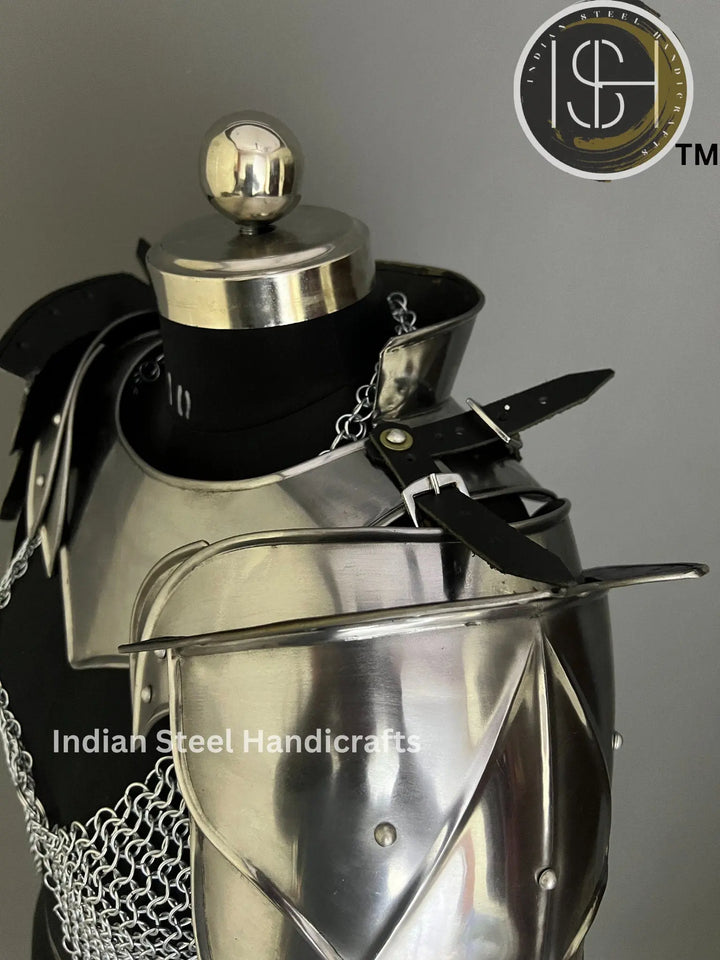 Female Knight Armor: Steel Gorget, Pouldron & Chainmail - LARP Cosplay