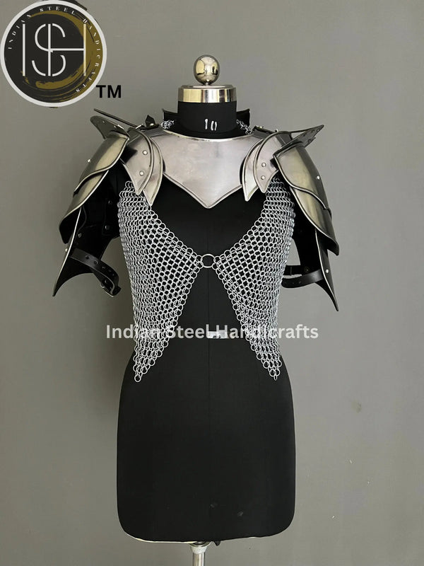 Pouldron armor, gorget armor, shoulder armor, knight armor, larp armor , medieval armor, fantasy armor, gift for her, gift for him, sca armor, cosplay armor, armor for sale, cosplay clothing, chainmale armor, chainmail corset