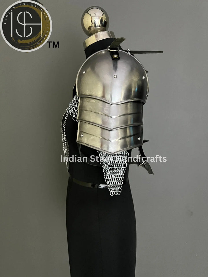Female Knight Steel Armor: Gorget & Pouldron, Chainmail Top - LARP Cosplay