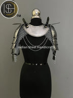 Female Knight Steel Armor: Gorget & Pouldron, Chainmail Top - LARP Cosplay