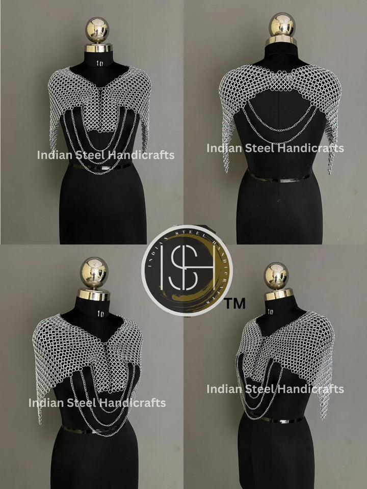 Female Knight Steel Armor: Gorget & Pouldron, Chainmail Top - LARP Cosplay