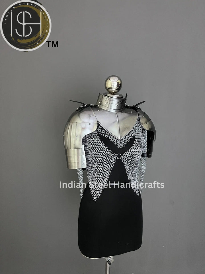 Female Knight Steel Armor: Gorget, Pouldron & Chainmail - LARP Cosplay