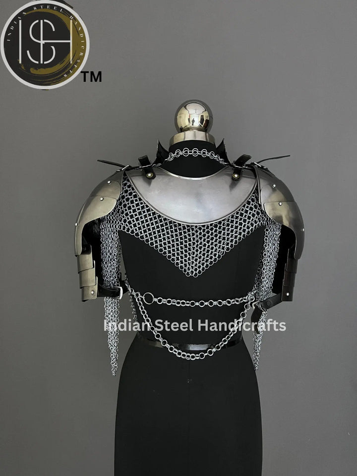 Female Knight Steel Armor: Gorget, Pouldron & Chainmail - LARP Cosplay