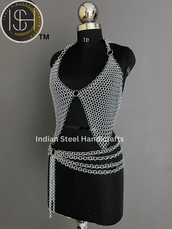 Metal Viking Top & Belt, Ren faire Chainmaille Handmade Medieval Cosplay Armor, SCA Larp Costume, Mother's day Reenactment, Christmas Gift. ISH Collection