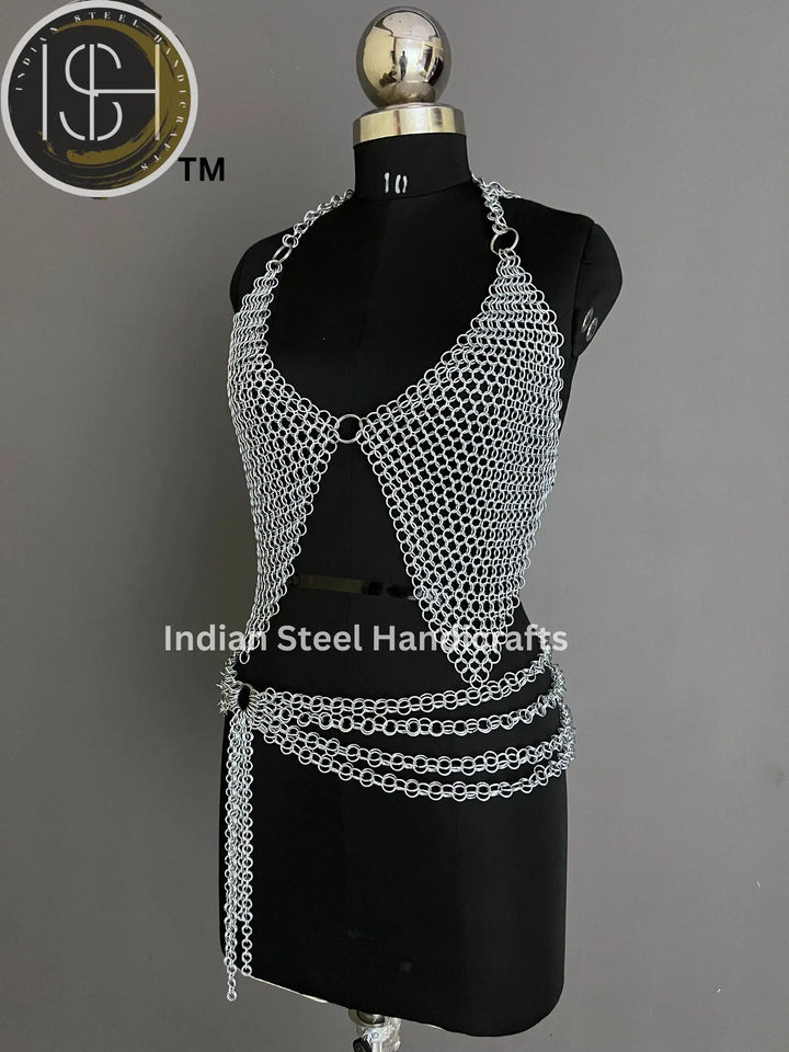 Metal Viking Top & Belt, Ren faire Chainmaille Handmade Medieval Cosplay Armor, SCA Larp Costume, Mother's day Reenactment, Christmas Gift. ISH Collection