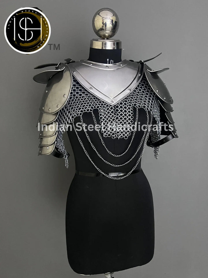 Female Knight Steel Armor: Gorget, Pouldron & Chainmail - LARP Cosplay