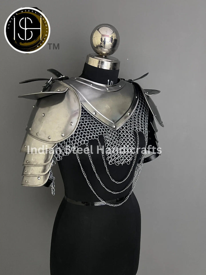 Female Knight Steel Armor: Gorget, Pouldron & Chainmail - LARP Cosplay