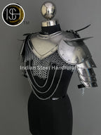 Female Knight Steel Armor: Gorget, Pouldron & Chainmail - LARP Cosplay